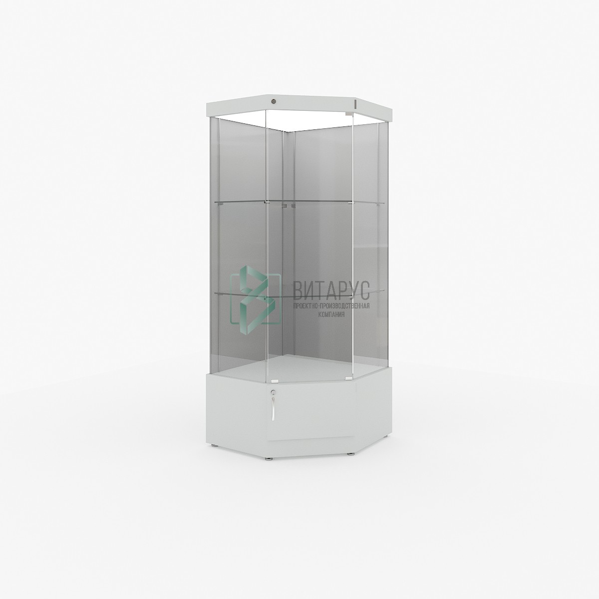 Витрина профессиональная вертикальная угловая пристенная со световым блоком на тумбе